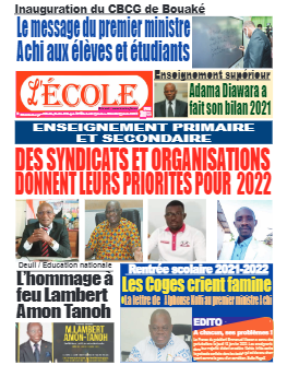 Couverture du Journal L'Ecole N° 63 du 17/01/2022