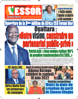 Couverture du Journal L'ESSOR IVOIRIEN N° 889 du 14/06/2022
