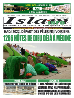 Couverture du Journal ISLAM INFO N° 856 du 22/06/2022