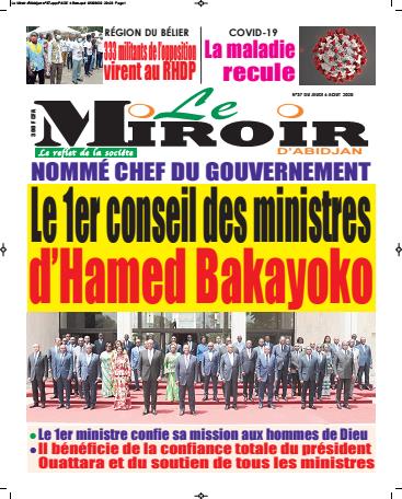 Couverture du Journal LE MIROIR D'ABIDJAN N° 37 du 06/08/2020