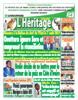 Couverture du Journal L'HÉRITAGE N° 470 du 09/08/2021