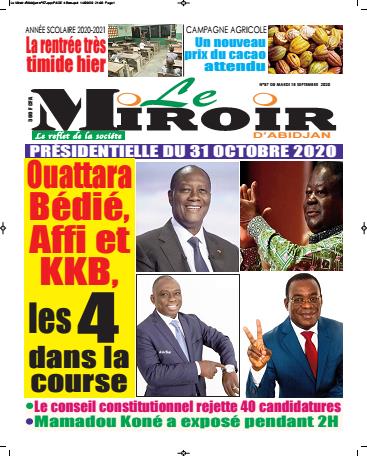 Couverture du Journal LE MIROIR D'ABIDJAN N° 61 du 15/09/2020