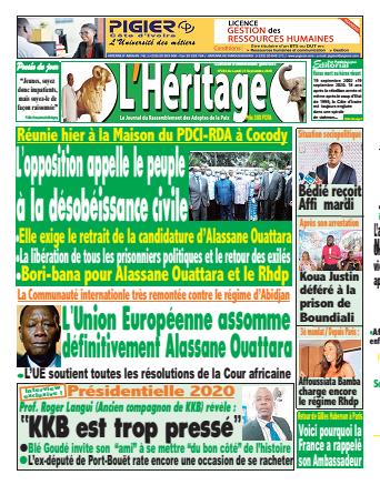 Couverture du Journal L'HÉRITAGE N° 284 du 21/09/2020