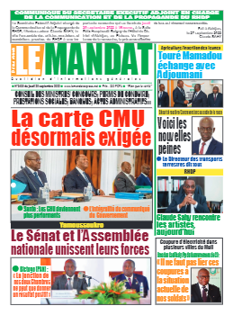 Couverture du Journal LE MANDAT N° 3439 du 29/09/2022