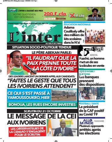 Couverture du Journal L'INTER N° 6698 du 31/10/2020