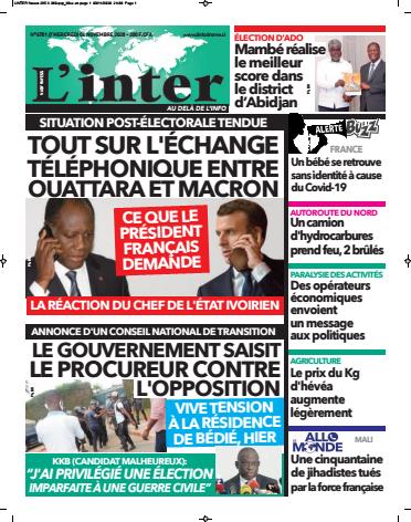 Couverture du Journal L'INTER N° 6701 du 04/11/2020