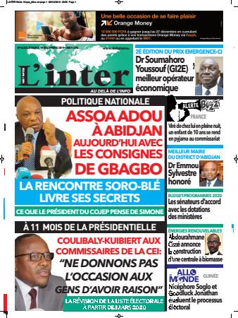Couverture du Journal L'INTER N° 6434 du 10/12/2019